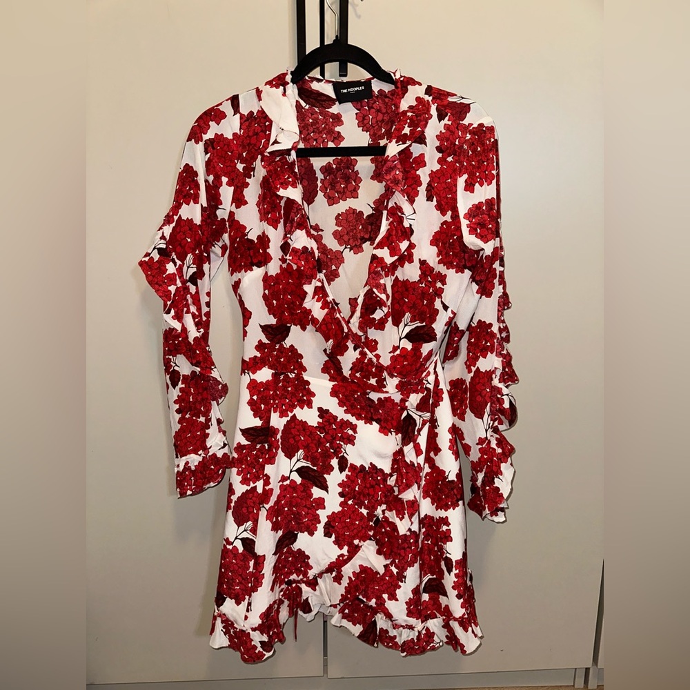 The Kooples Hortensia Print Silk Ruffled Silk Wrap Dress Size 1 - Picture 6 of 10